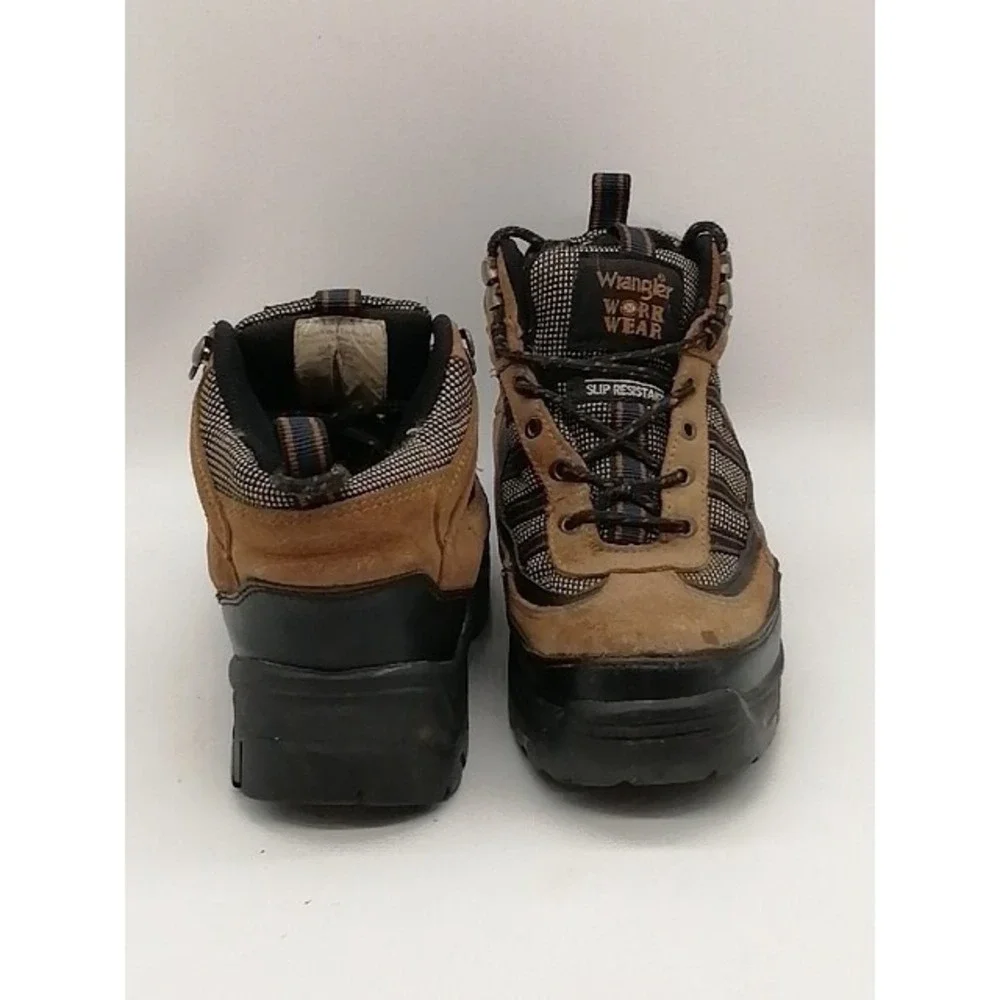 Wrangler Shoes Mens Work Boot Brown Leather Lace Up Steel Toe Slip Resistant 5.5